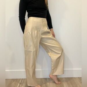 Women's AVEC les filles faux leather Cream pleated barrel Pants